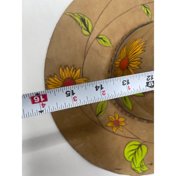 Vintage Leather Stitch Hand Painted Sunflower Wide Brim Ladies Hat ~AMAZING OOAK - Picture 15 of 16
